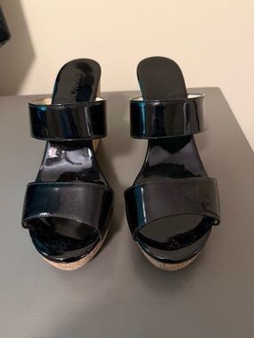 Jimmy Choo Black Patent Double-Strap Mules